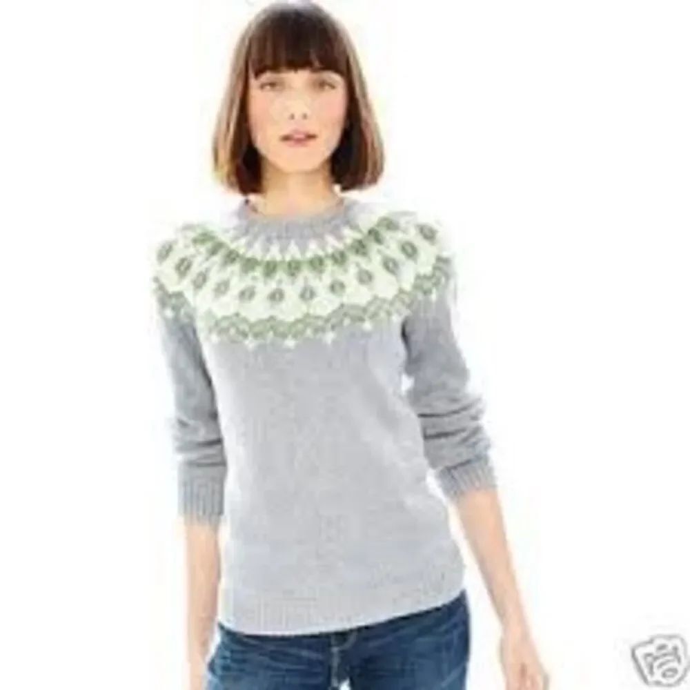 Joe Fresh Size XS Mock Neck Fair Isle Sweater Gray Green Nordic Winter Holiday